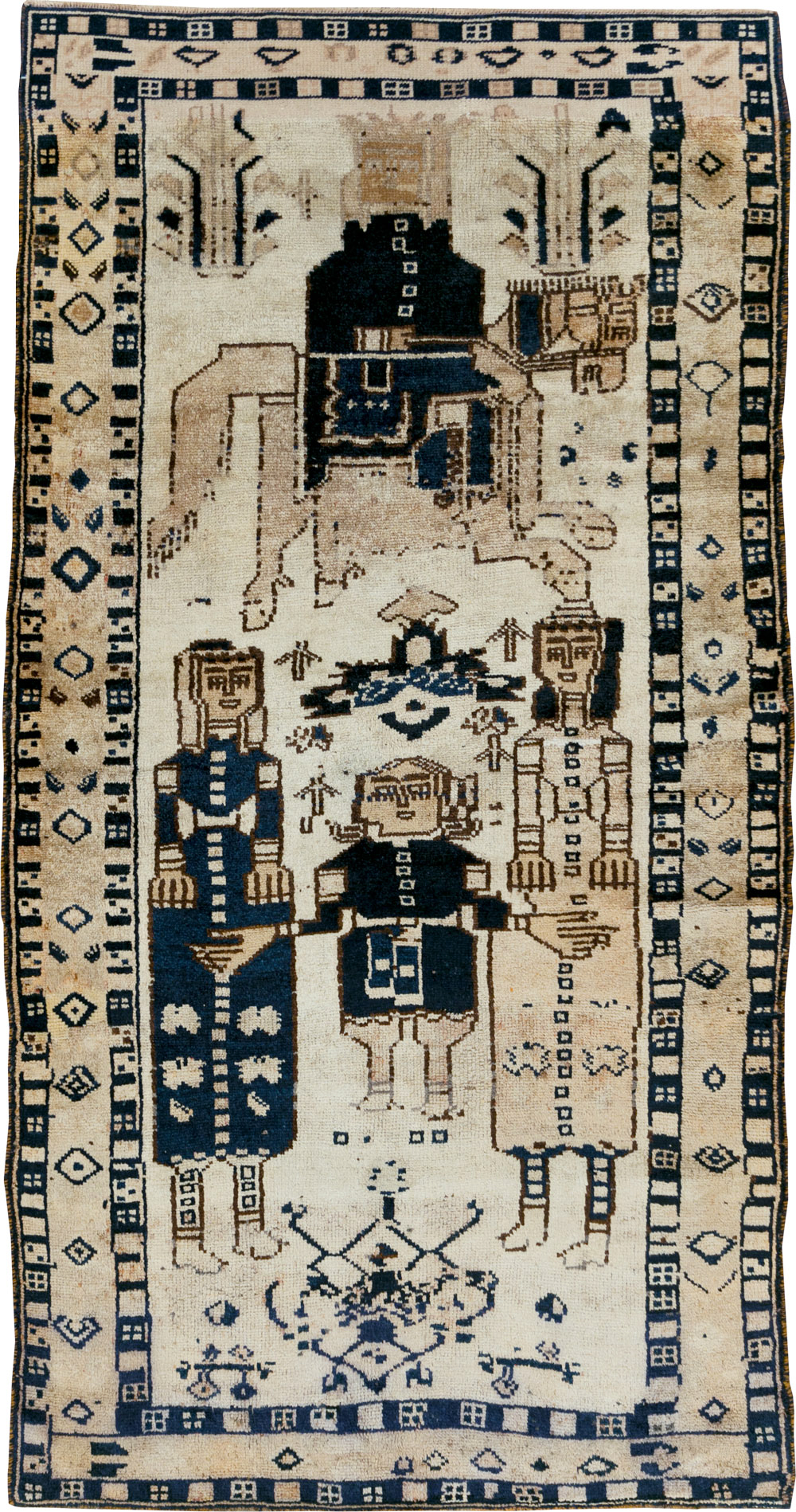 Vintage Persian Bakhtiari Pictorial Rug, No.29177 - Staging