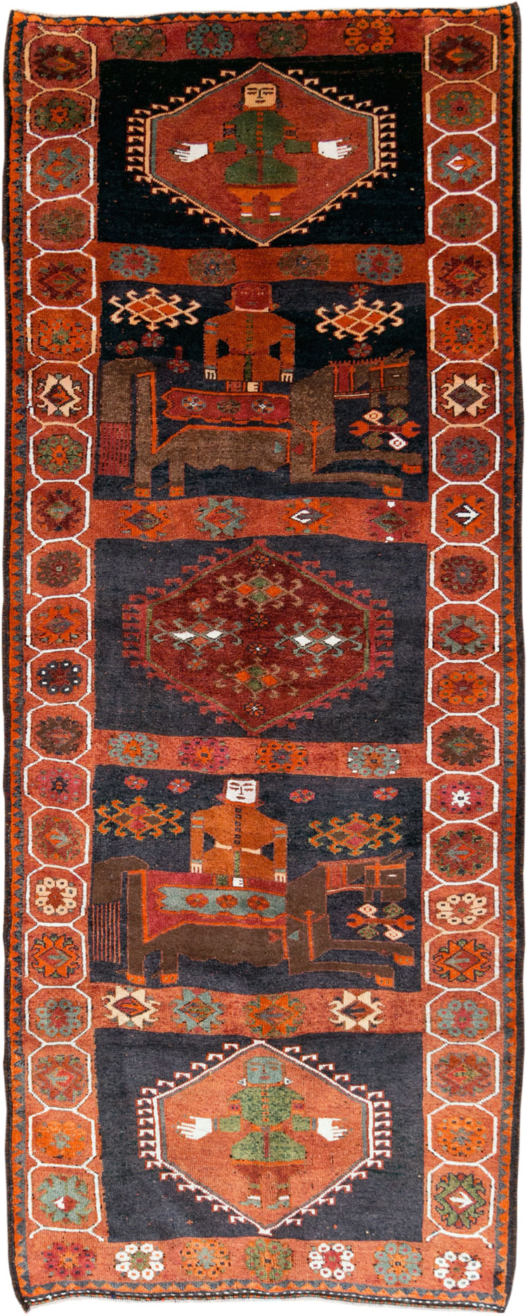 Vintage Persian Pictorial Bakhtiari Rug, No.29178 - Staging