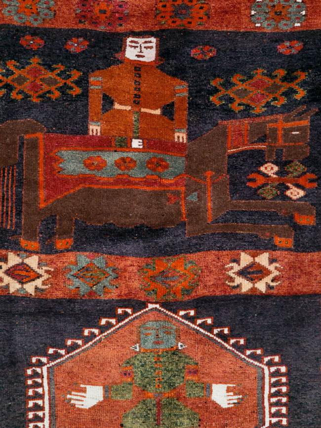 Vintage Persian Pictorial Bakhtiari Rug, No.29178 - Staging