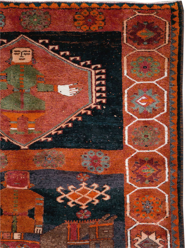 Vintage Persian Pictorial Bakhtiari Rug, No.29178 - Staging