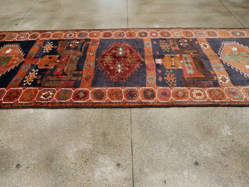 Vintage Persian Pictorial Bakhtiari Rug, No.29178 - Staging