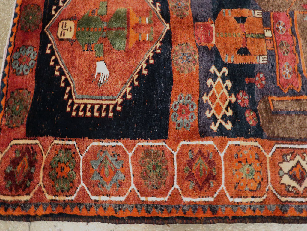 Vintage Persian Pictorial Bakhtiari Rug, No.29178 - Staging