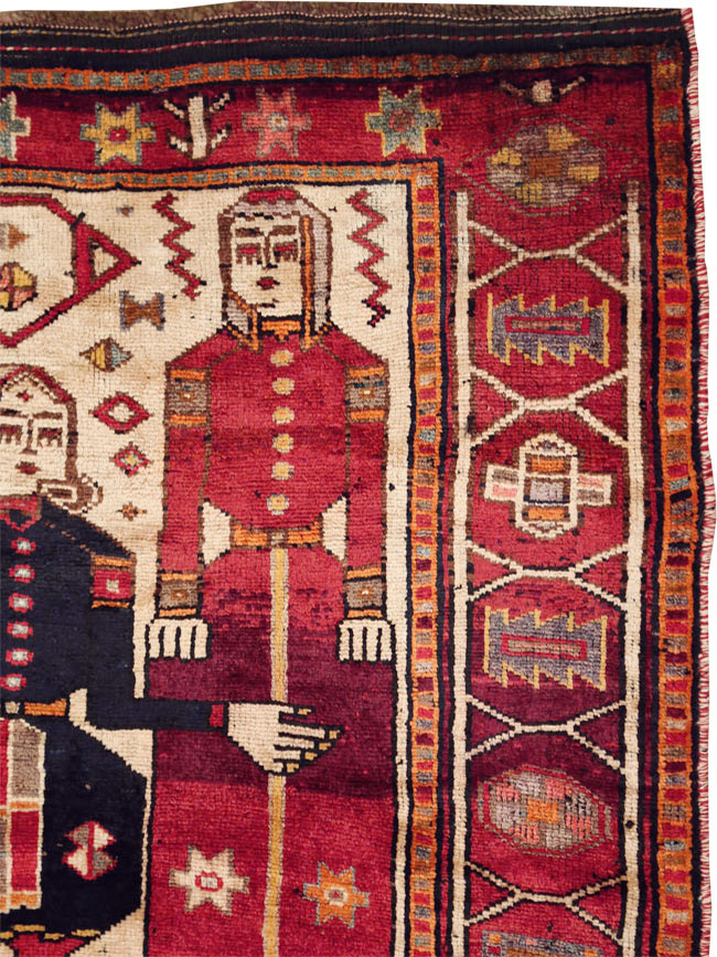 Vintage Persian Pictorial Bakhtiari Rug, No.29179 - Staging