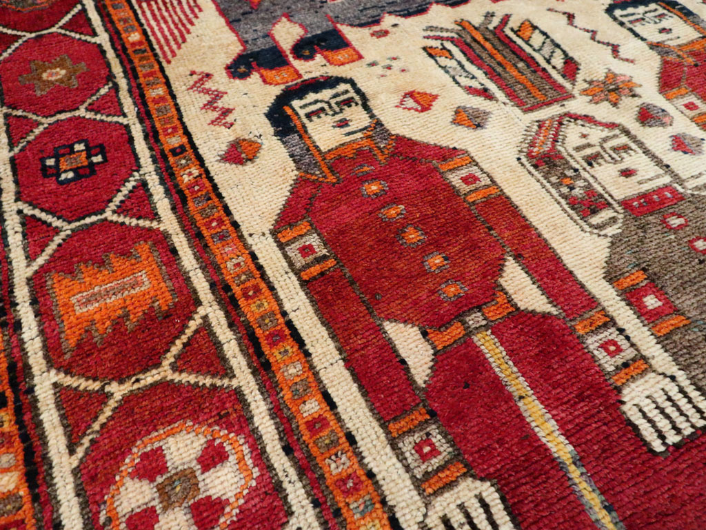 Vintage Persian Pictorial Bakhtiari Rug, No.29179 - Staging