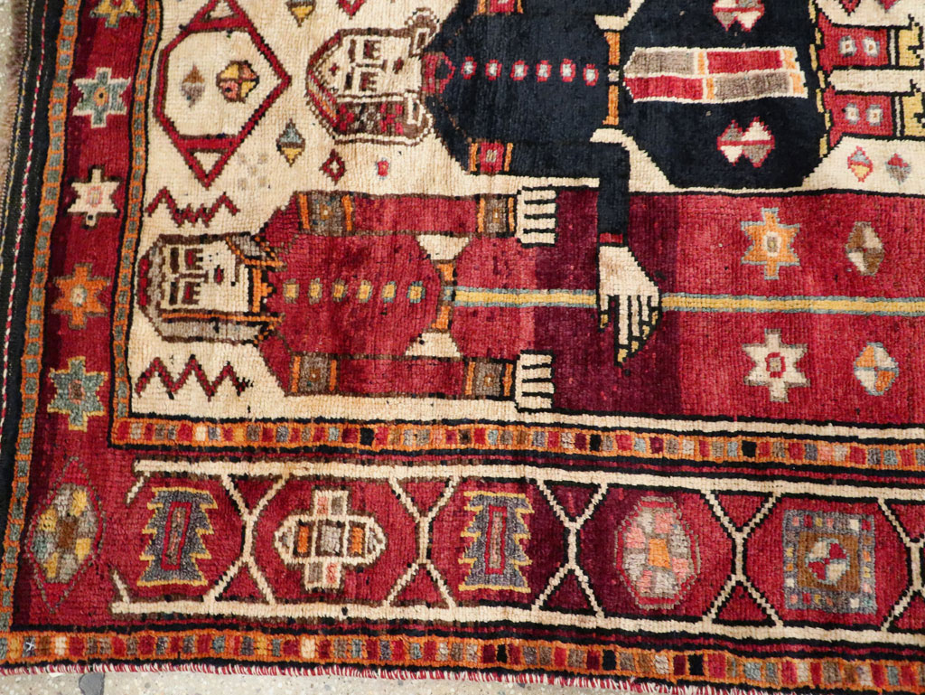 Vintage Persian Pictorial Bakhtiari Rug, No.29179 - Staging