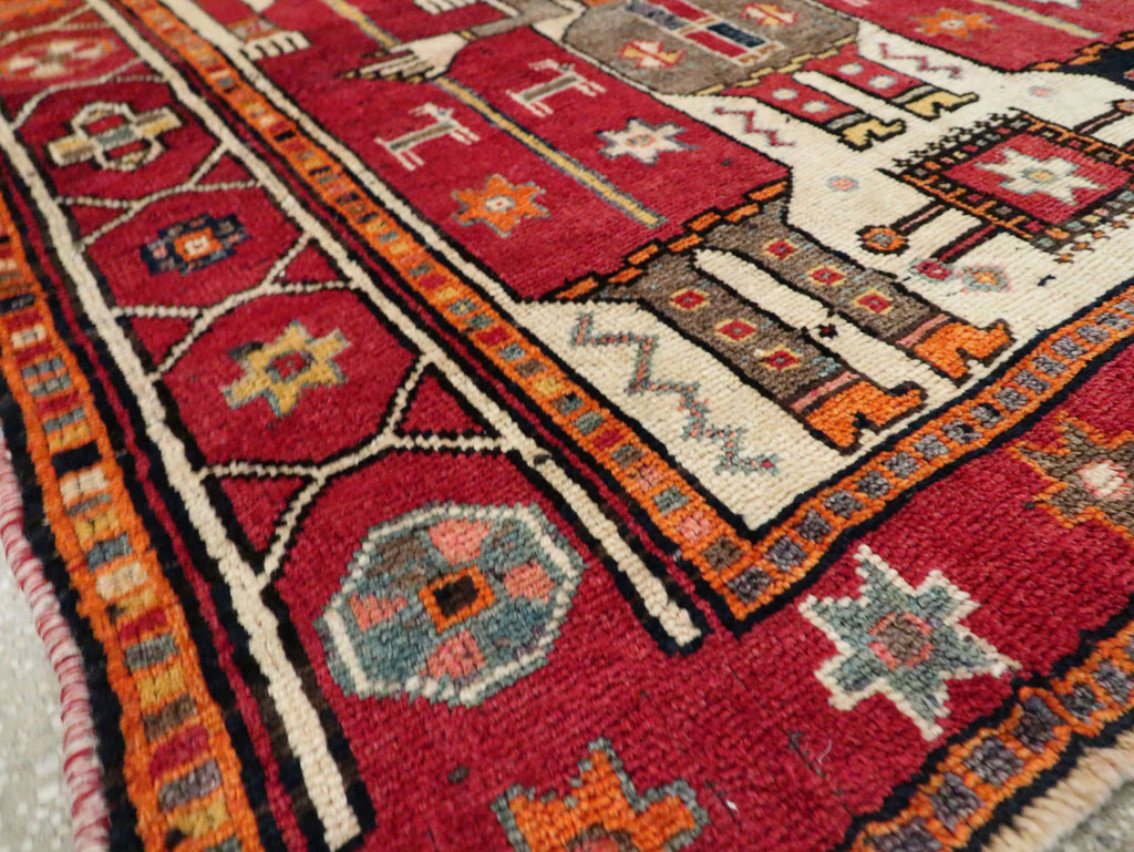 Vintage Persian Pictorial Bakhtiari Rug, No.29179 - Staging