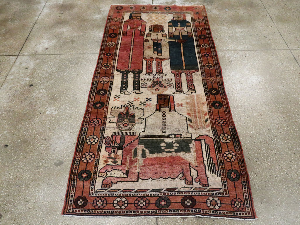Vintage Persian Pictorial Bakhtiari Rug, No.29180 - Staging