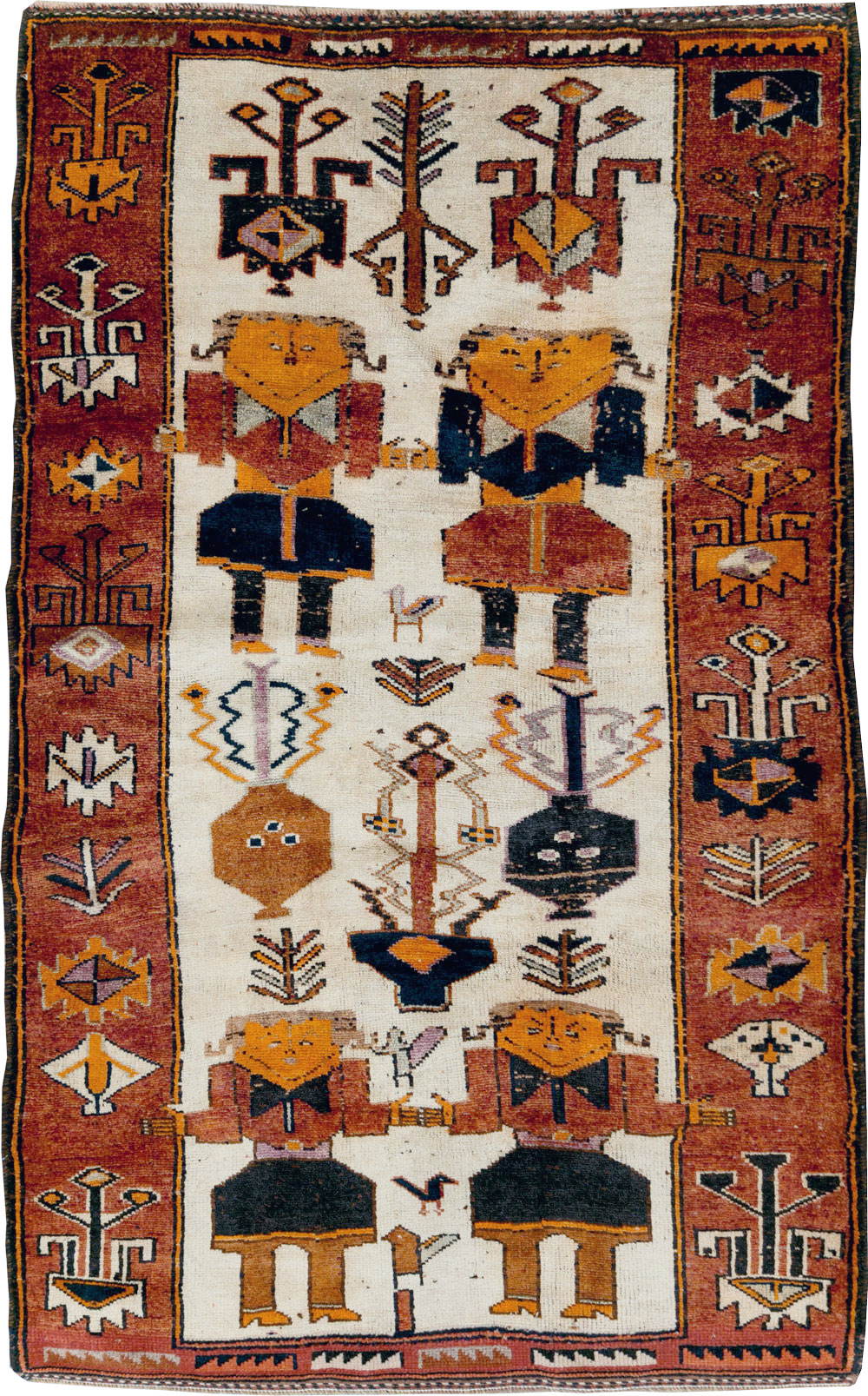 Vintage Persian Bakhtiari Pictorial Accent Rug, No.29181 - Staging