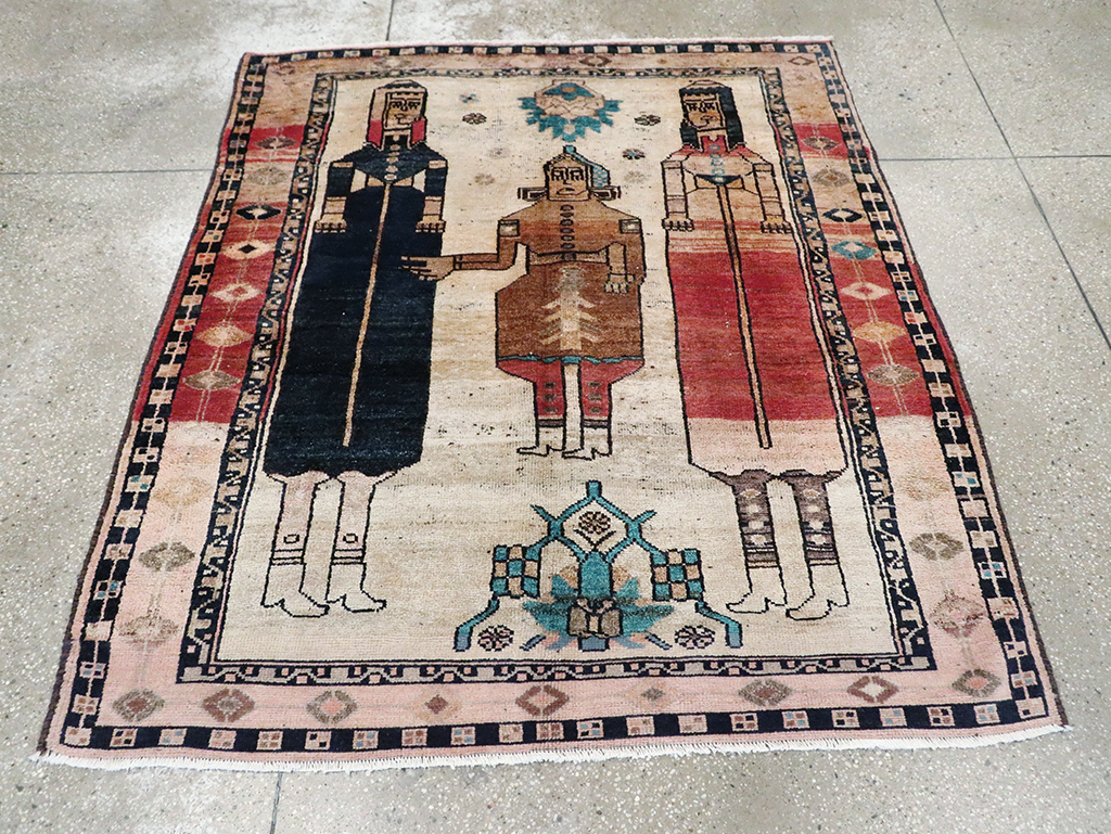 Tribal Persian Pictorial Bakhtiari Square Accent Rug, No.29182 - Staging