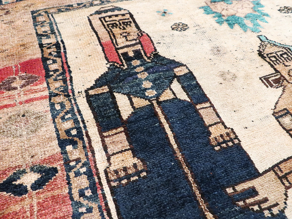 Tribal Persian Pictorial Bakhtiari Square Accent Rug, No.29182 - Staging