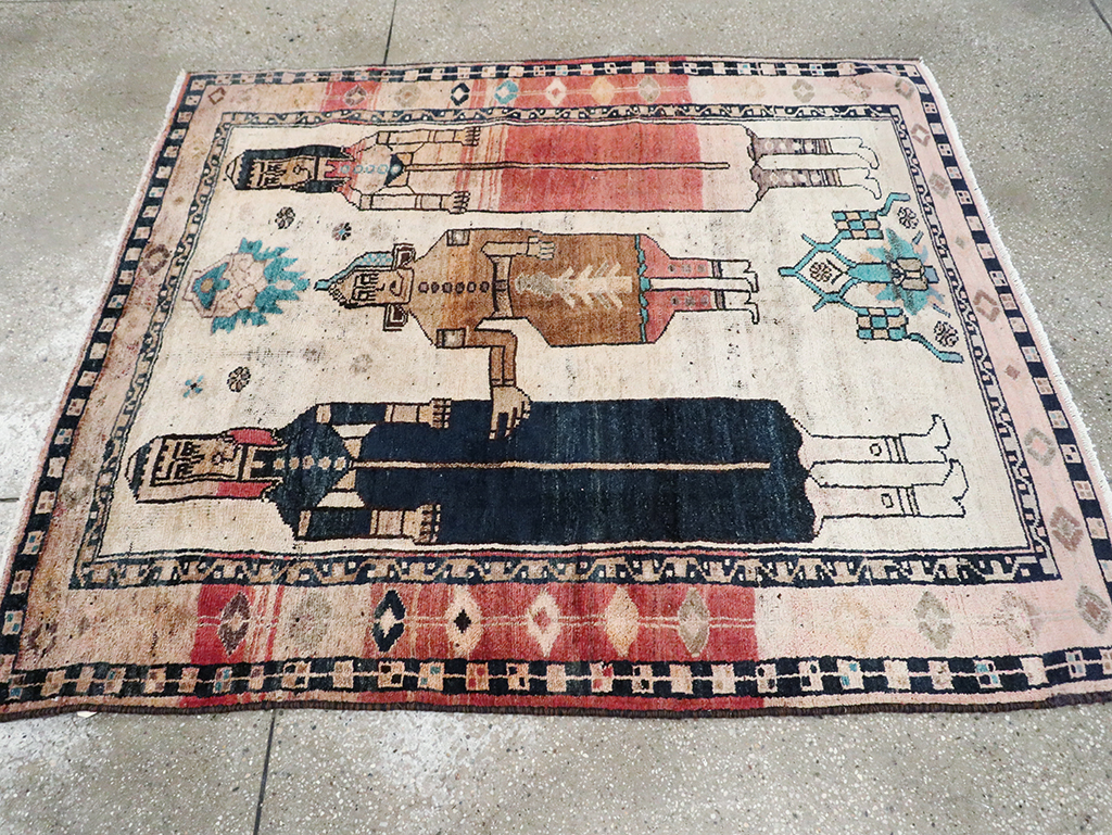 Tribal Persian Pictorial Bakhtiari Square Accent Rug, No.29182 - Staging