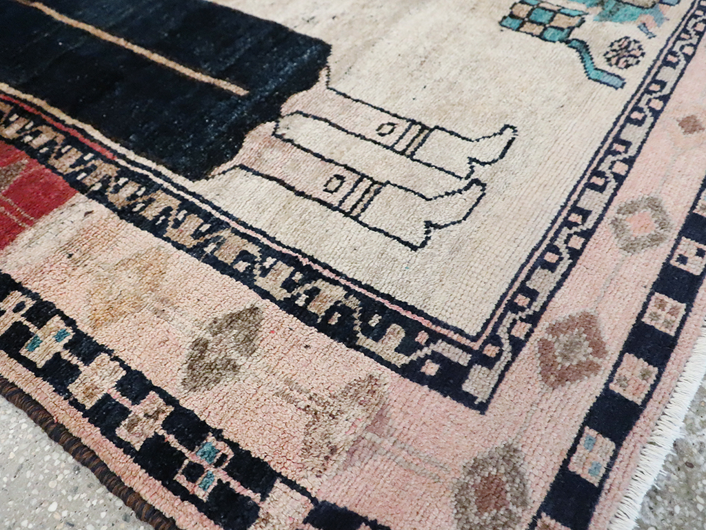 Tribal Persian Pictorial Bakhtiari Square Accent Rug, No.29182 - Staging