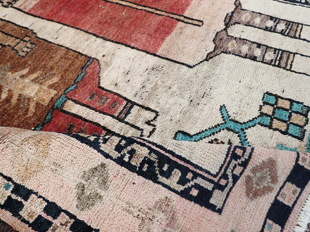 Tribal Persian Pictorial Bakhtiari Square Accent Rug, No.29182 - Staging