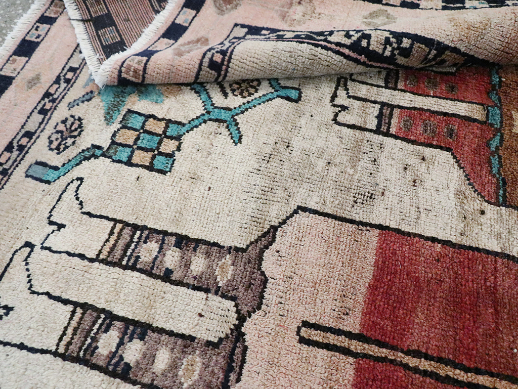 Tribal Persian Pictorial Bakhtiari Square Accent Rug, No.29182 - Staging