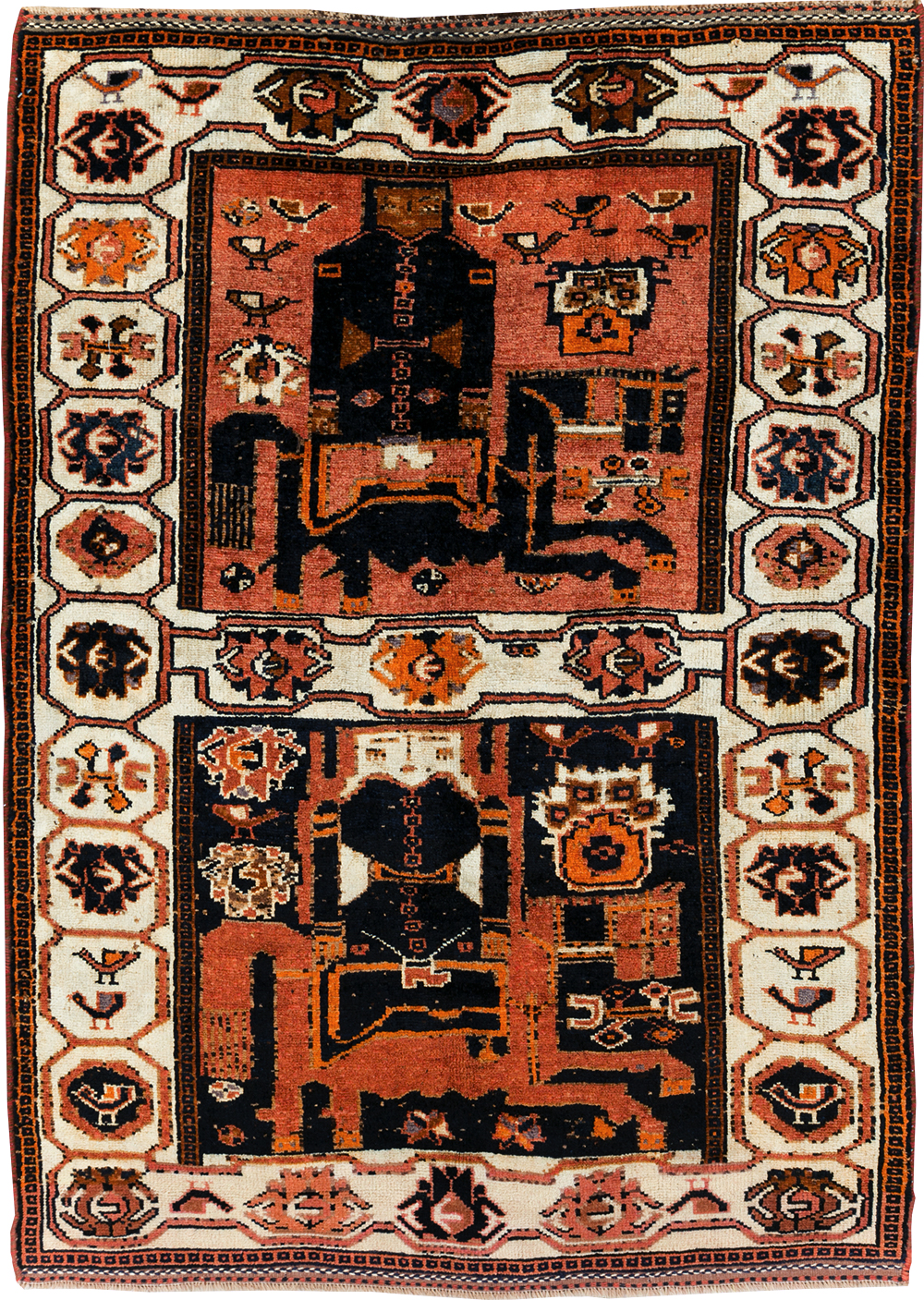 Tribal Persian Pictorial Bakhtiari Accent Rug, No.29183 - Staging