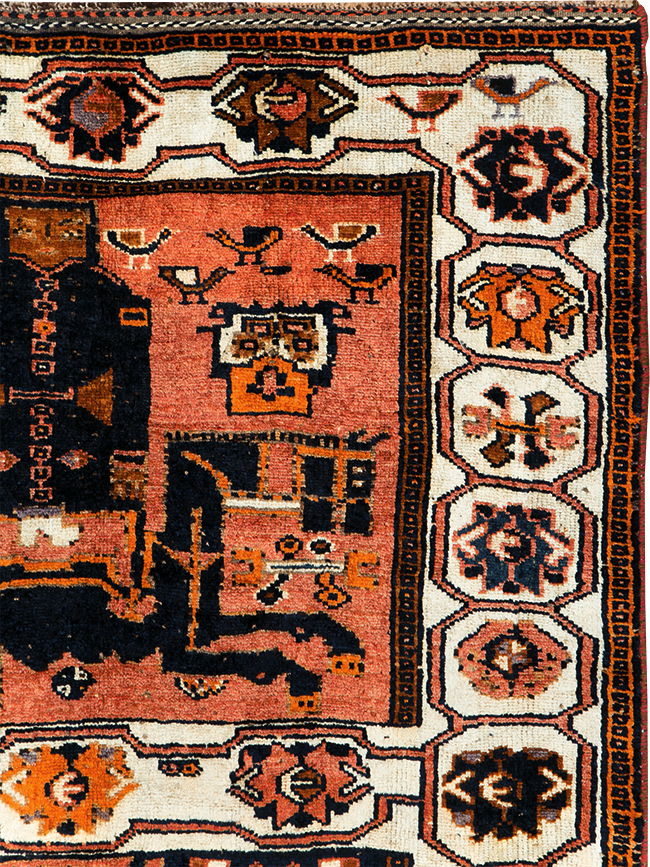 Tribal Persian Pictorial Bakhtiari Accent Rug, No.29183 - Staging