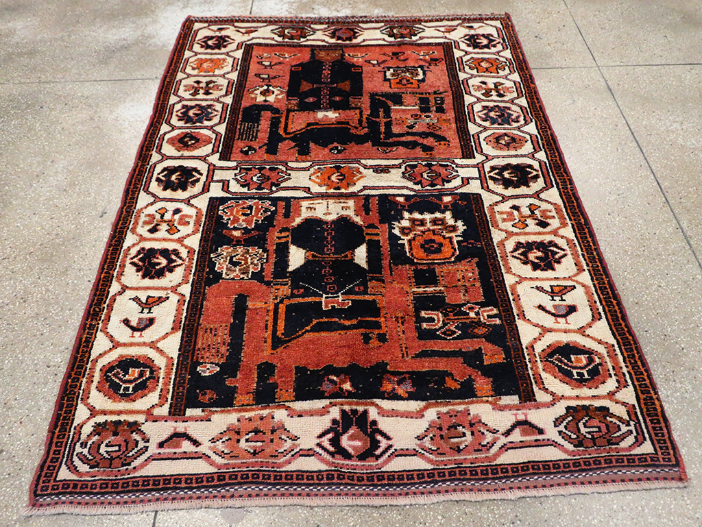 Tribal Persian Pictorial Bakhtiari Accent Rug, No.29183 - Staging