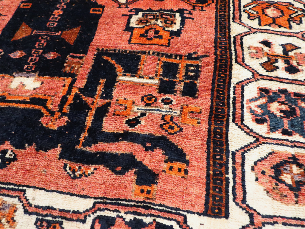 Tribal Persian Pictorial Bakhtiari Accent Rug, No.29183 - Staging
