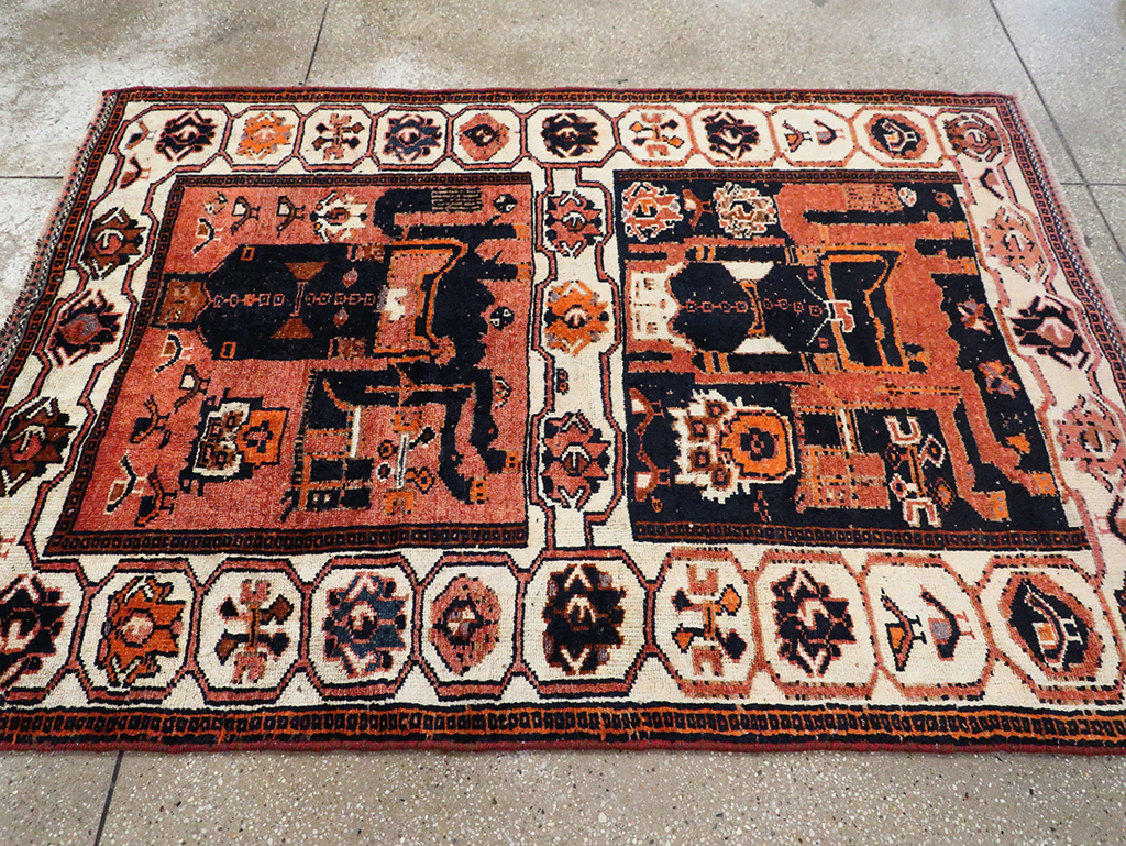 Tribal Persian Pictorial Bakhtiari Accent Rug, No.29183 - Staging