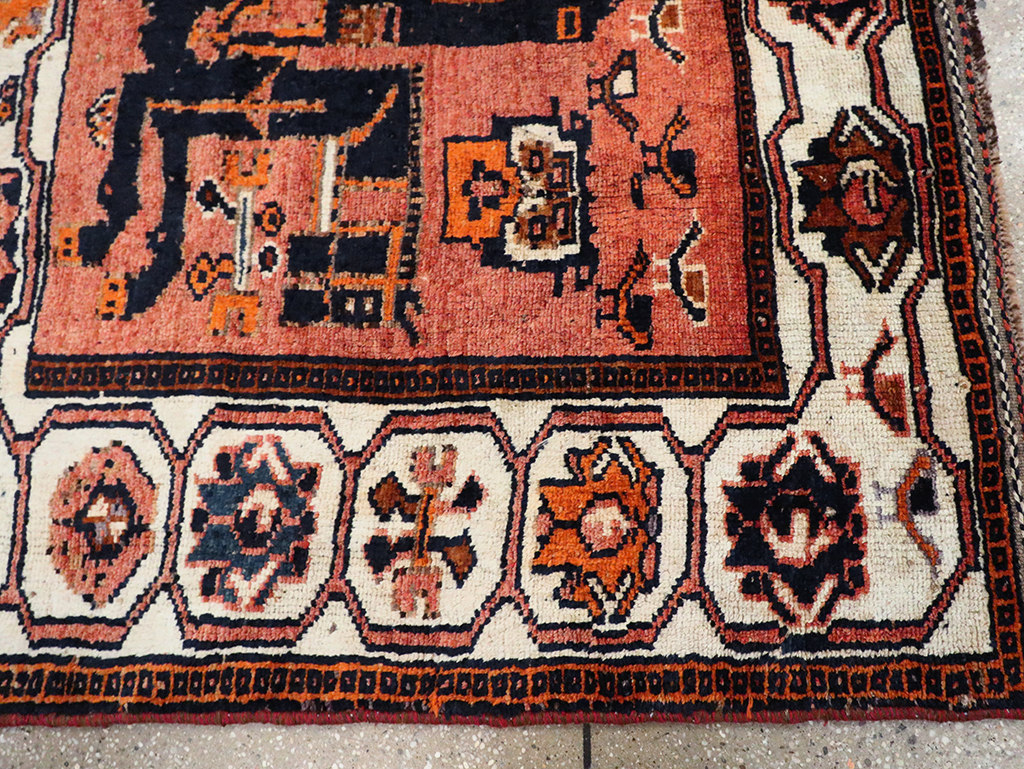 Tribal Persian Pictorial Bakhtiari Accent Rug, No.29183 - Staging