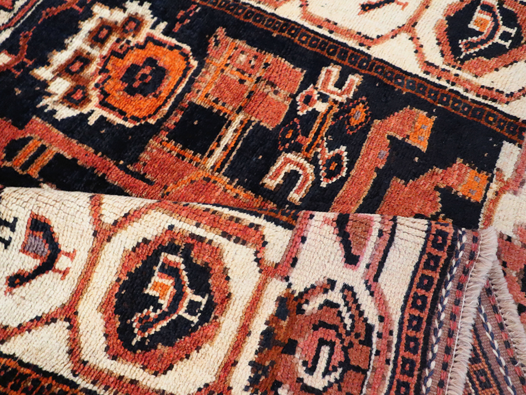 Tribal Persian Pictorial Bakhtiari Accent Rug, No.29183 - Staging