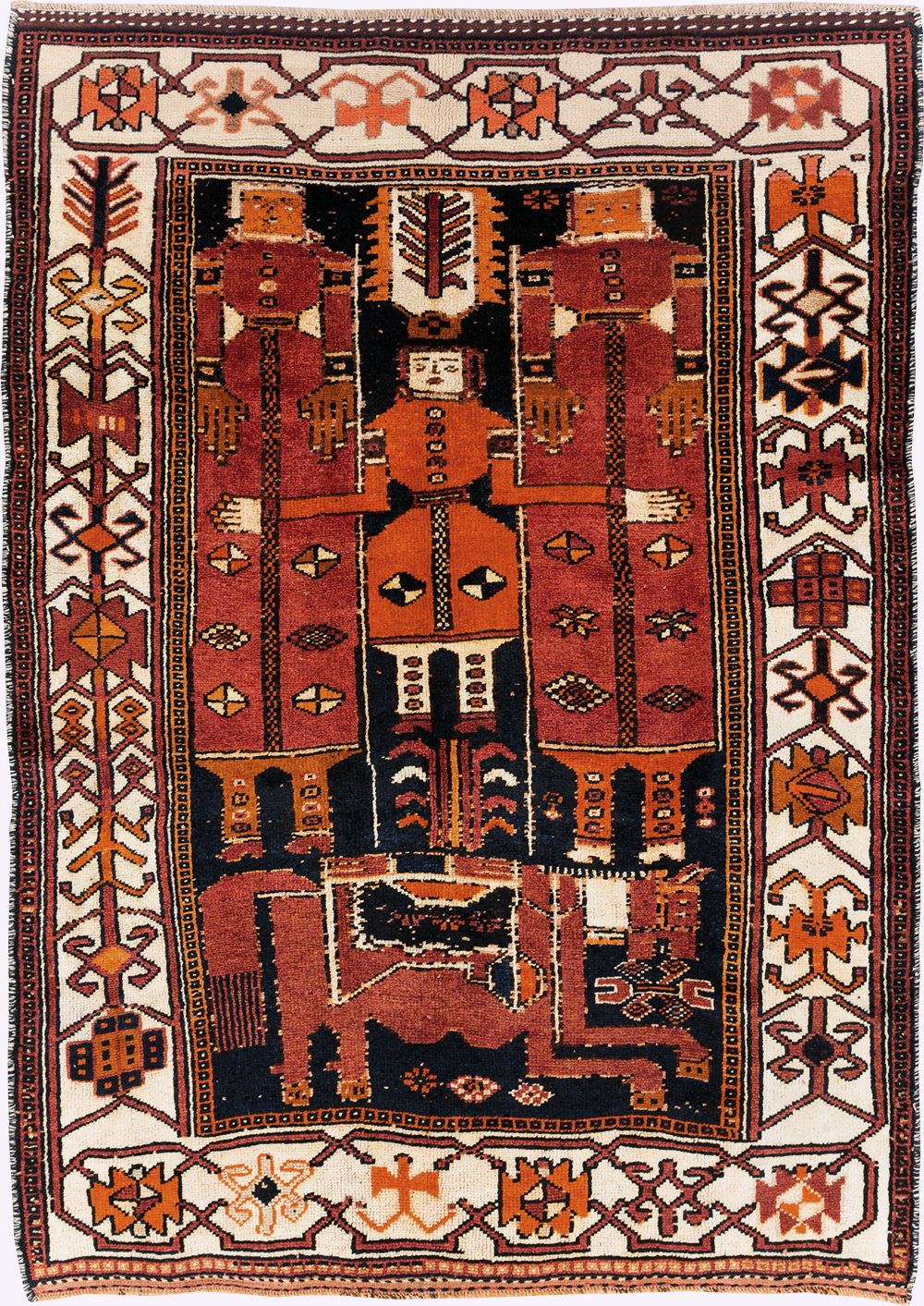 Tribal Persian Pictorial Bakhtiari Accent Rug, No.29184 - Staging
