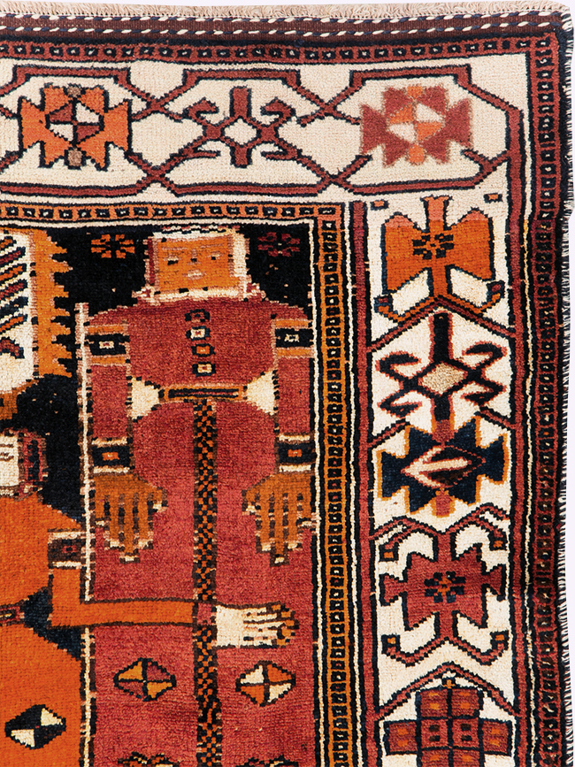 Tribal Persian Pictorial Bakhtiari Accent Rug, No.29184 - Staging