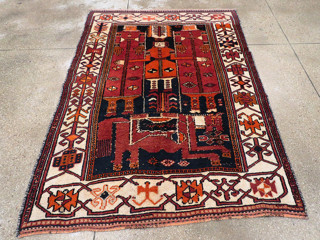 Tribal Persian Pictorial Bakhtiari Accent Rug, No.29184 - Staging