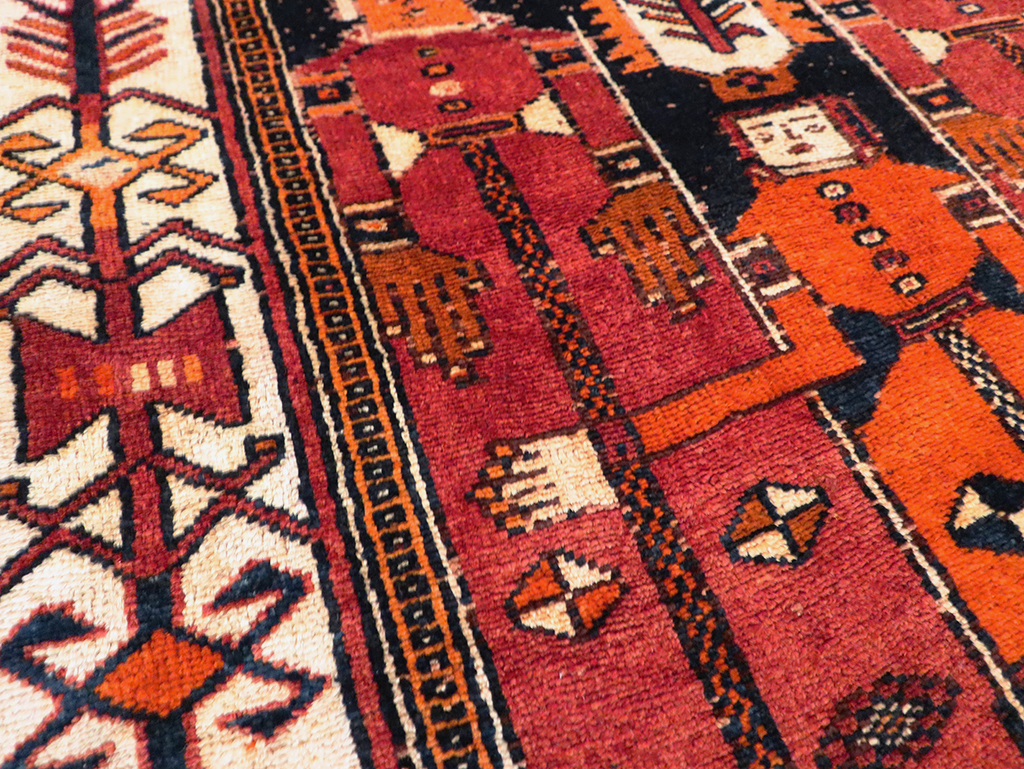 Tribal Persian Pictorial Bakhtiari Accent Rug, No.29184 - Staging