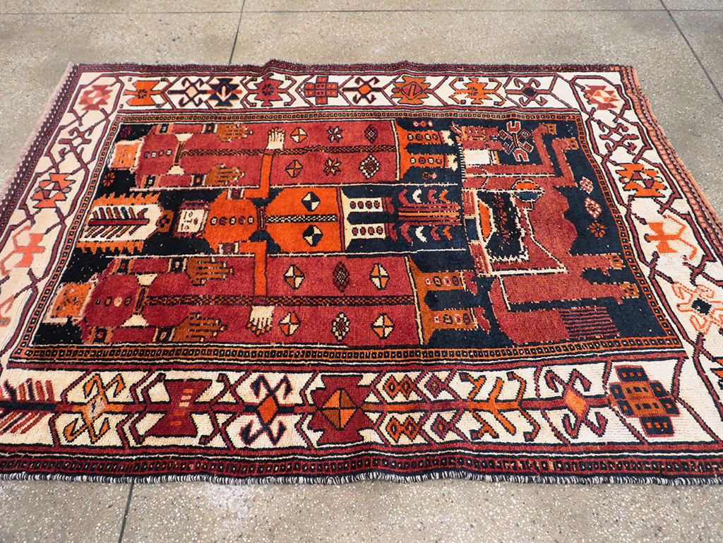 Tribal Persian Pictorial Bakhtiari Accent Rug, No.29184 - Staging