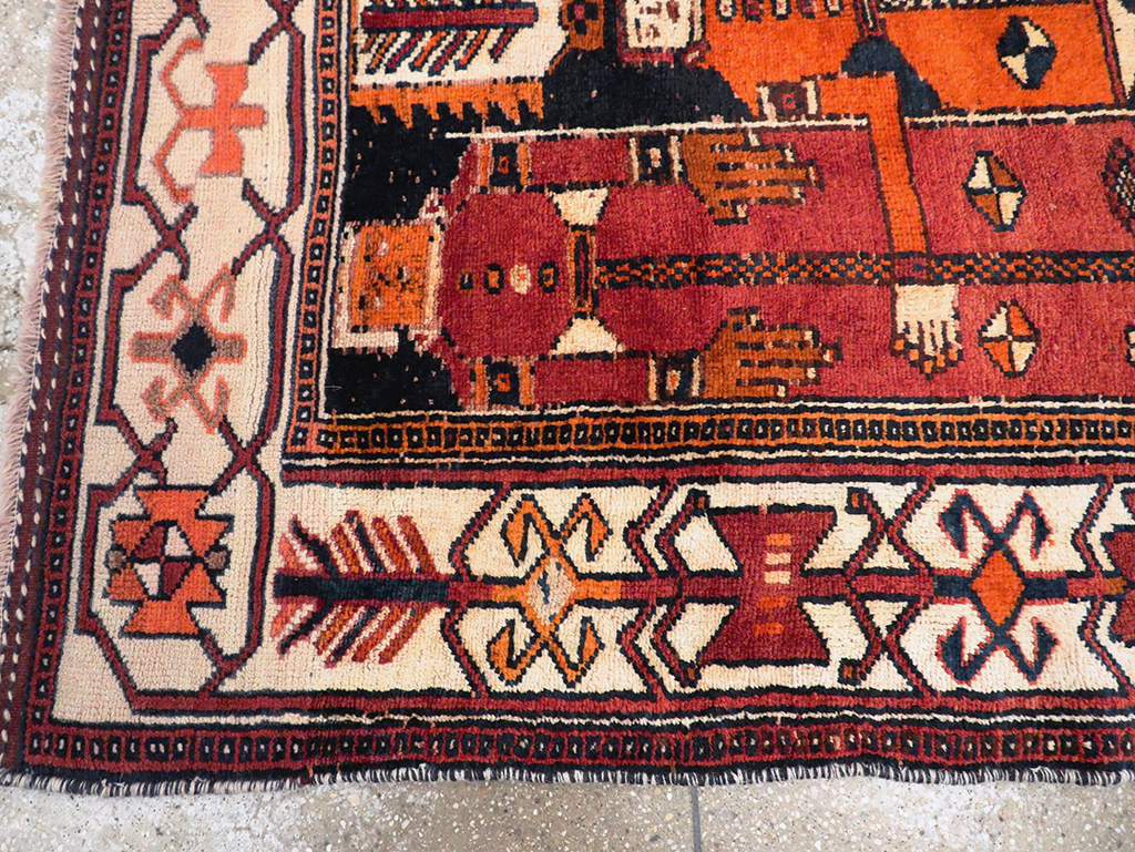 Tribal Persian Pictorial Bakhtiari Accent Rug, No.29184 - Staging