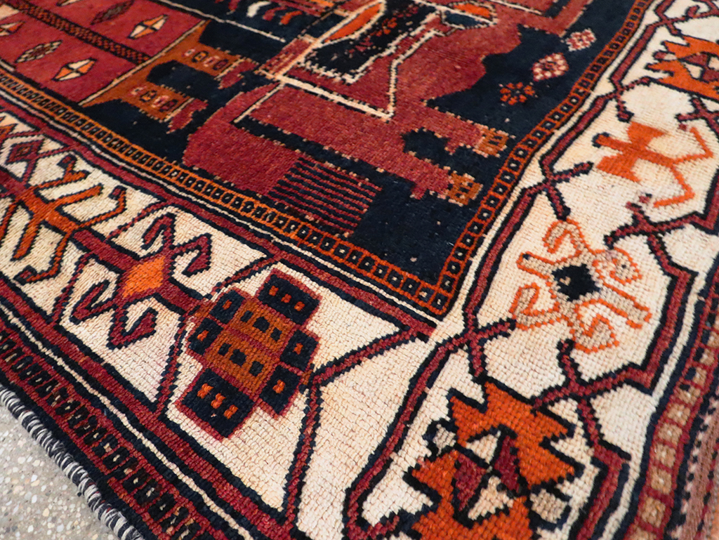 Tribal Persian Pictorial Bakhtiari Accent Rug, No.29184 - Staging