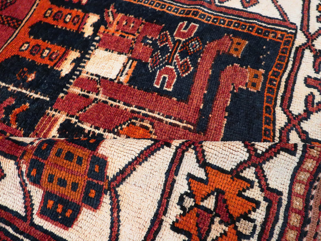 Tribal Persian Pictorial Bakhtiari Accent Rug, No.29184 - Staging