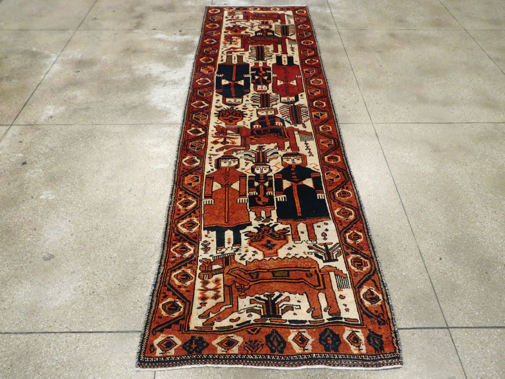 Vintage Persian Bakhtiari Pictorial Runner, No.29185 - Staging