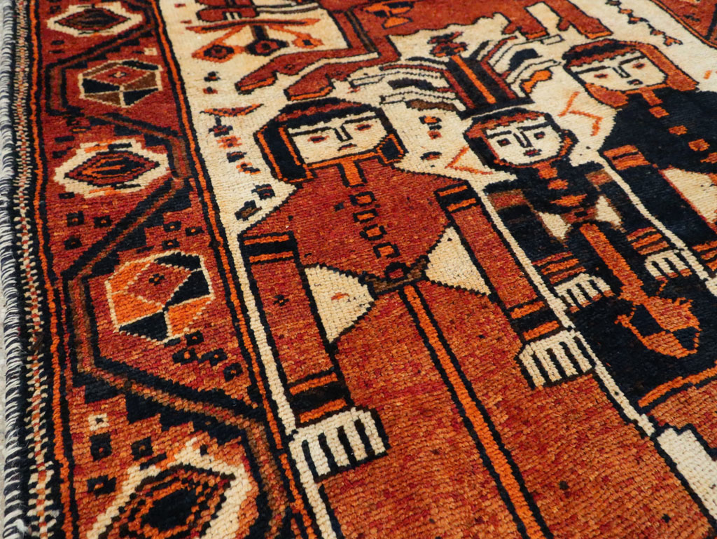 Vintage Persian Bakhtiari Pictorial Runner, No.29185 - Staging