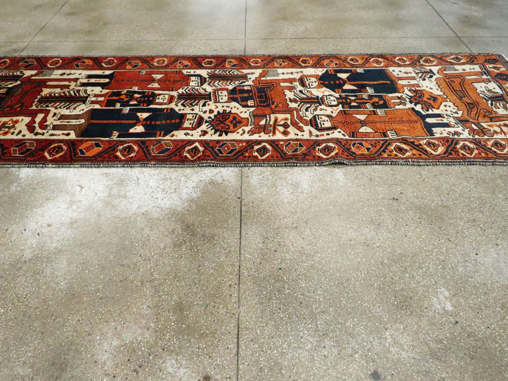 Vintage Persian Bakhtiari Pictorial Runner, No.29185 - Staging