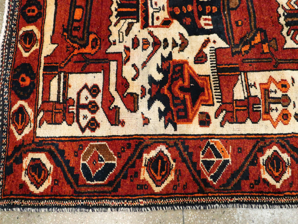 Vintage Persian Bakhtiari Pictorial Runner, No.29185 - Staging