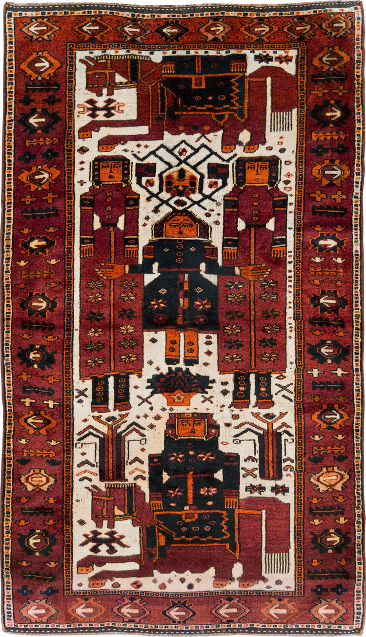 Vintage Persian Bakhtiari Pictorial Accent Rug, No.29186 - Staging