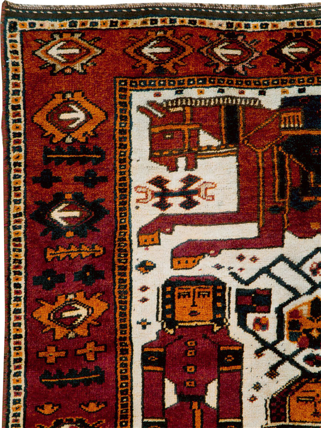 Vintage Persian Bakhtiari Pictorial Accent Rug, No.29186 - Staging