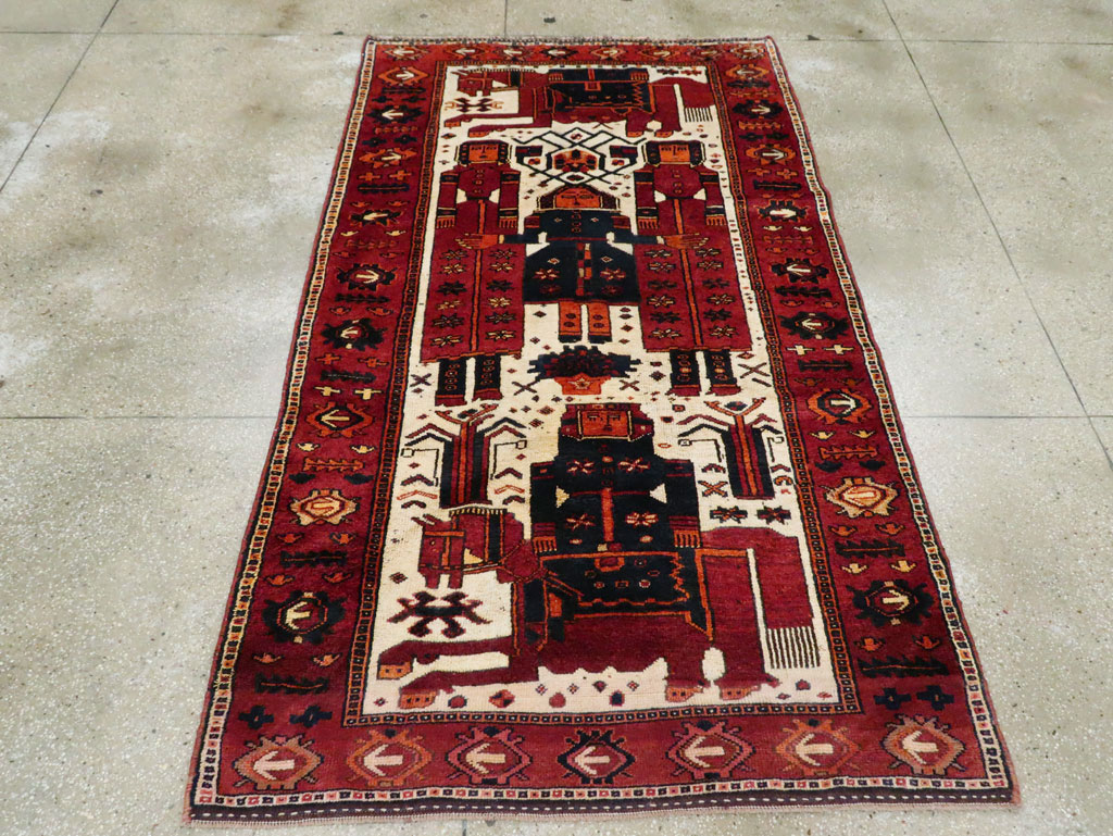 Vintage Persian Bakhtiari Pictorial Accent Rug, No.29186 - Staging