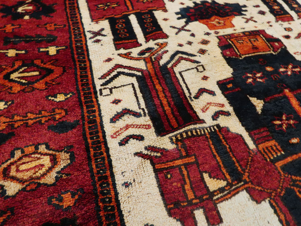 Vintage Persian Bakhtiari Pictorial Accent Rug, No.29186 - Staging