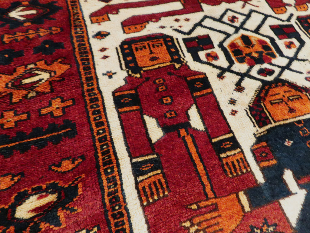 Vintage Persian Bakhtiari Pictorial Accent Rug, No.29186 - Staging