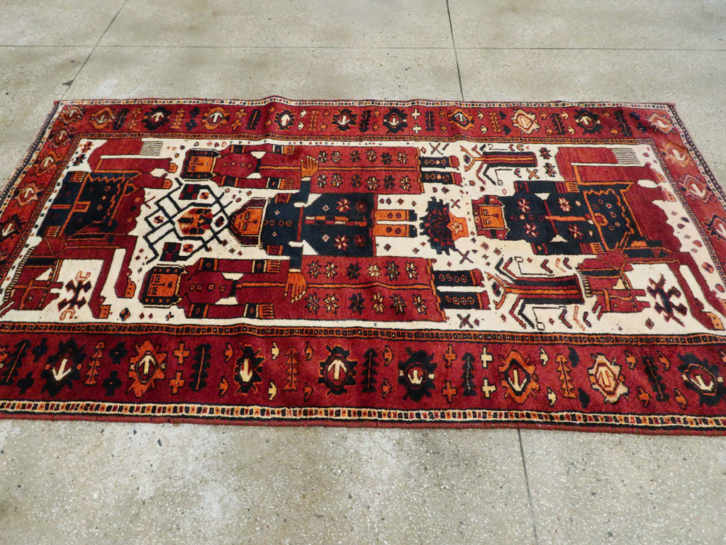 Vintage Persian Bakhtiari Pictorial Accent Rug, No.29186 - Staging