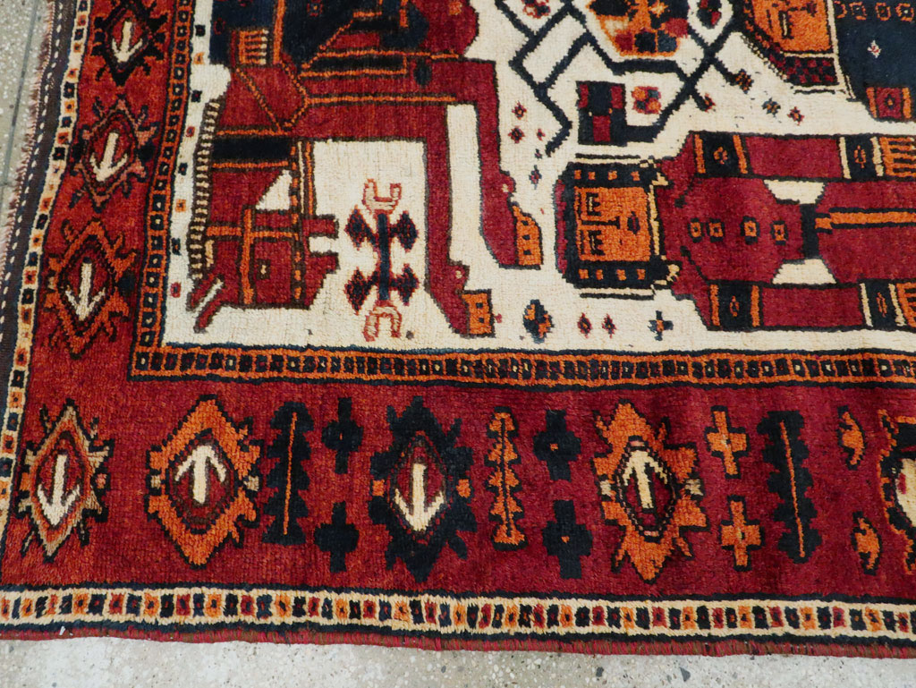Vintage Persian Bakhtiari Pictorial Accent Rug, No.29186 - Staging
