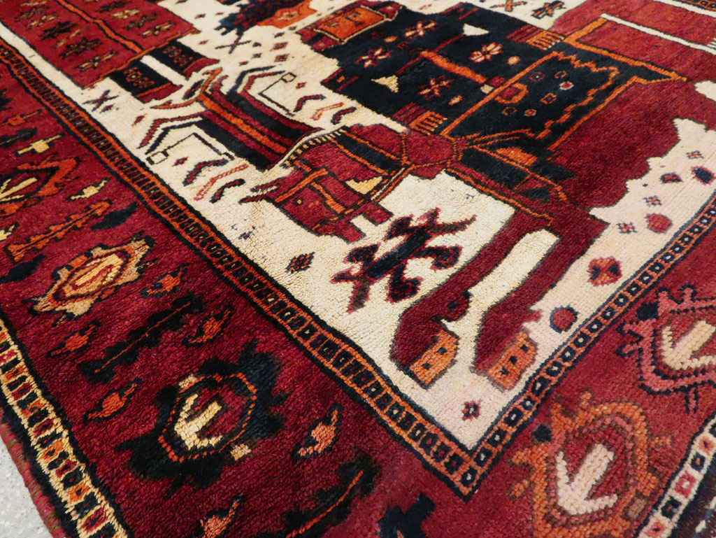 Vintage Persian Bakhtiari Pictorial Accent Rug, No.29186 - Staging