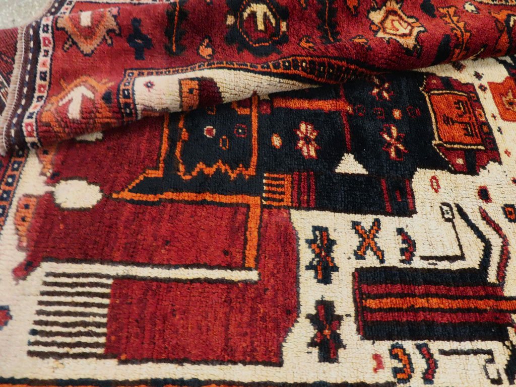 Vintage Persian Bakhtiari Pictorial Accent Rug, No.29186 - Staging