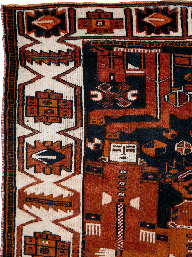 Vintage Persian Pictorial Bakhtiari Rug, No.29187 - Staging