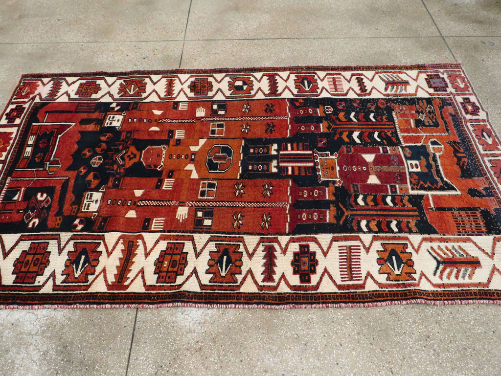 Vintage Persian Pictorial Bakhtiari Rug, No.29187 - Staging