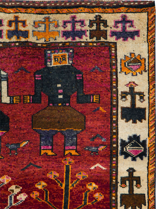 Vintage Persian Pictorial Bakhtiari Rug, No.29188 - Staging