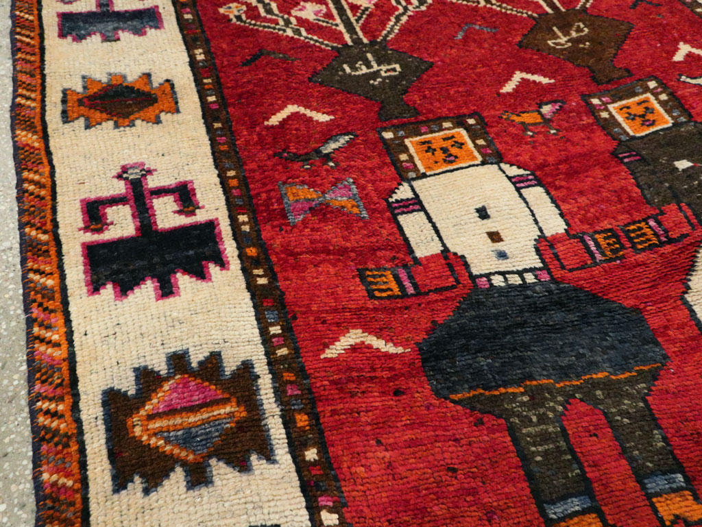 Vintage Persian Pictorial Bakhtiari Rug, No.29188 - Staging